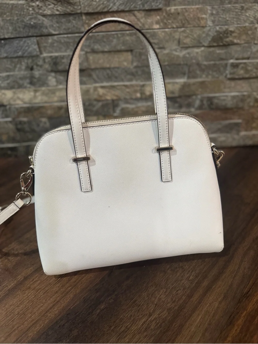 kate spade White Leather Satchel with Gold-Tone Hardware